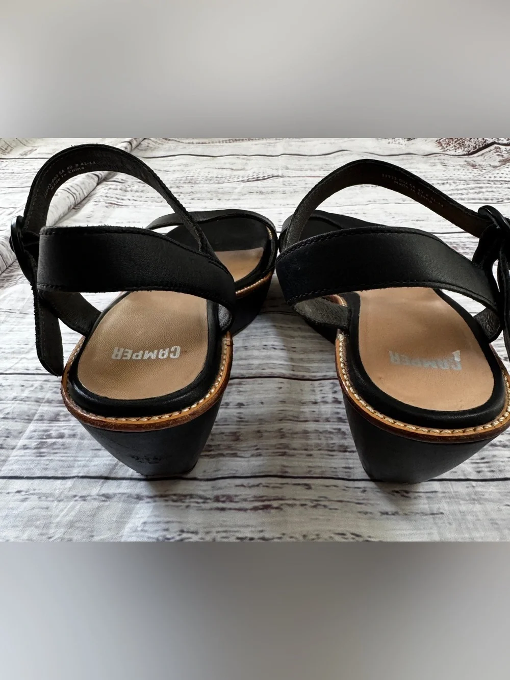 Camper Black Platform Wedge Sandal Ankle Strap  9 EU 40